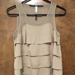 Gold ruffled tank with sheer neck and collar